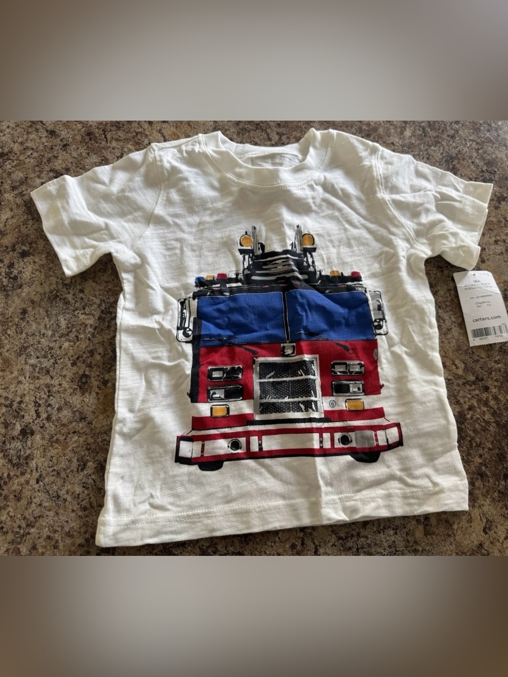 NWT Boys 18 Months Carters White Firetruck Fire Short Sleeve Tee Shirt Tshirt